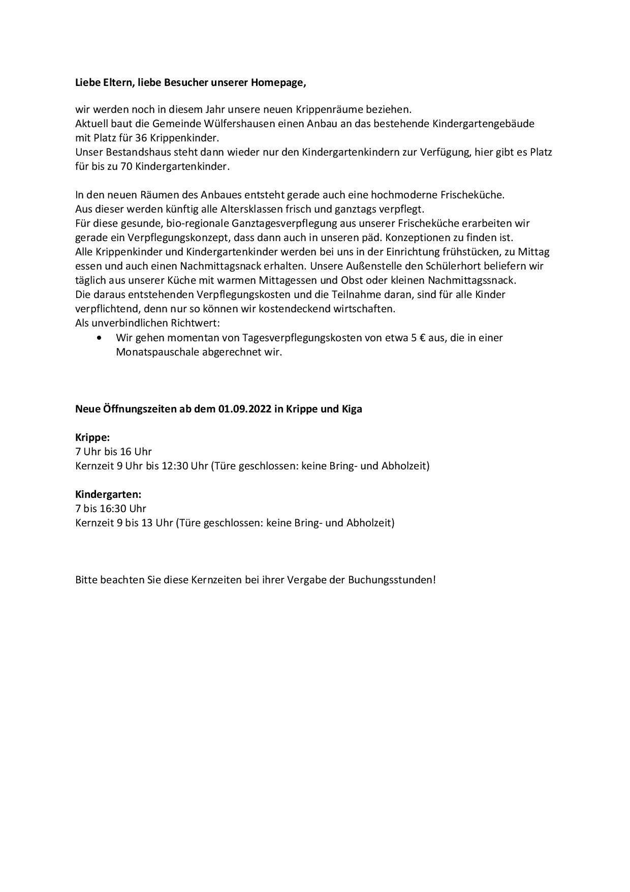 Neues zur Frischeküche und Öffnugszeiten